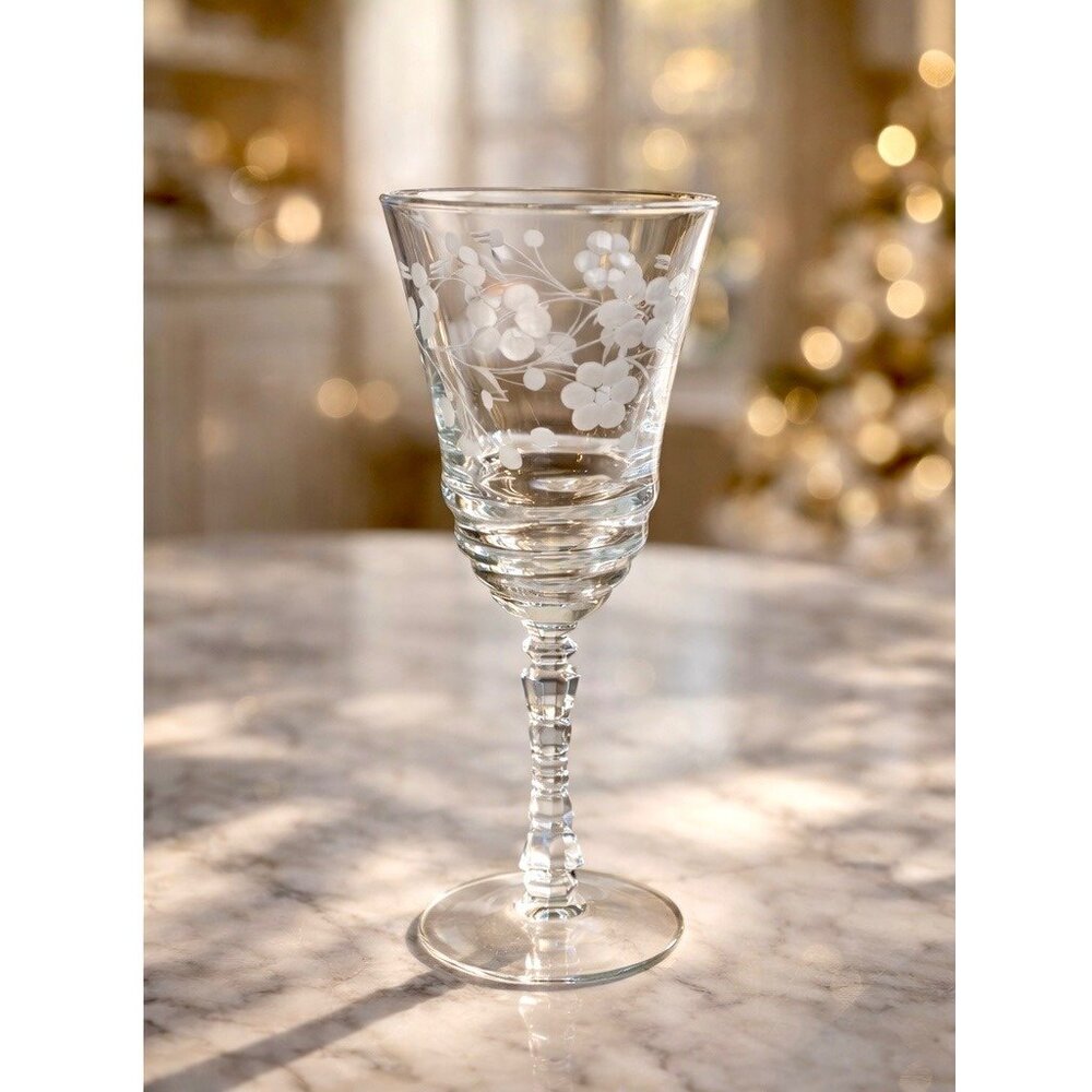 Vintage Libby Rock Sharpe Etched Wine Glasses